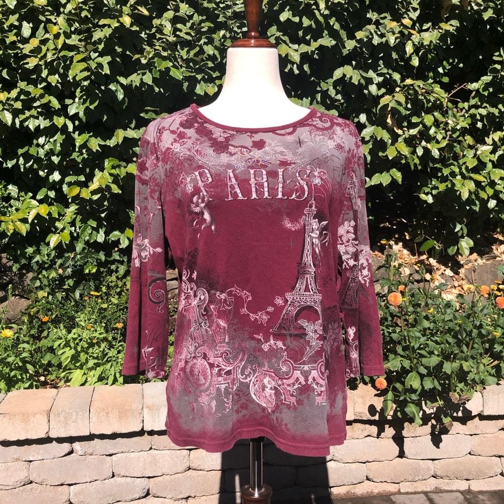 3/4 Sleeve Paris Graphic Top